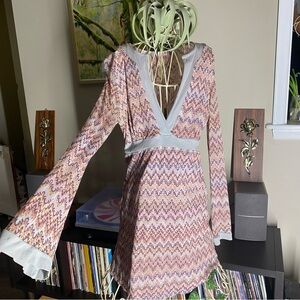 Sweet Pea by Stacy Frati Boho Zigzag Multicolor Patterned Flared Arms Dress M